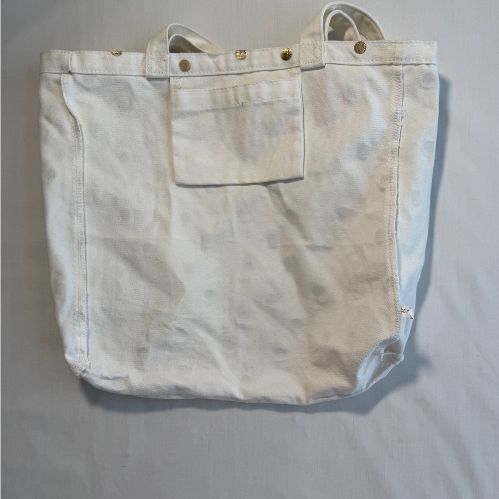 Kate Spade New York Canvas Book Tote/Color Gold Polka Dot Pattern/ Script Logo - Picture 3 of 10